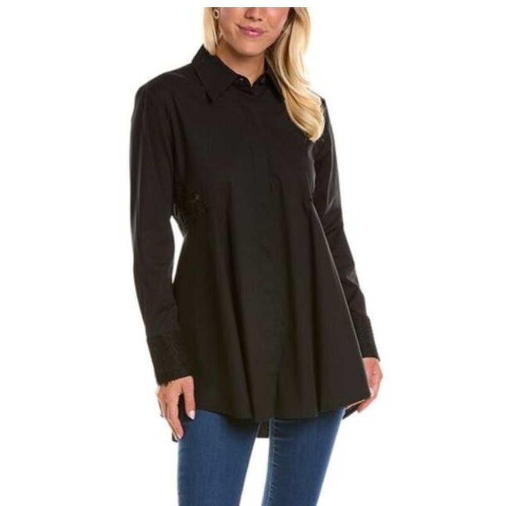 Donna Karan Button Down Tunic Top Womens Medium Pockets Lagenlook Artsy NWT